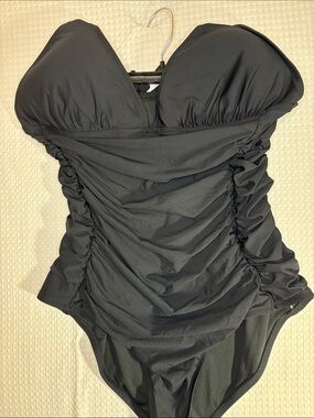 J. Crew Black Ruched One-Piece Swimsuit